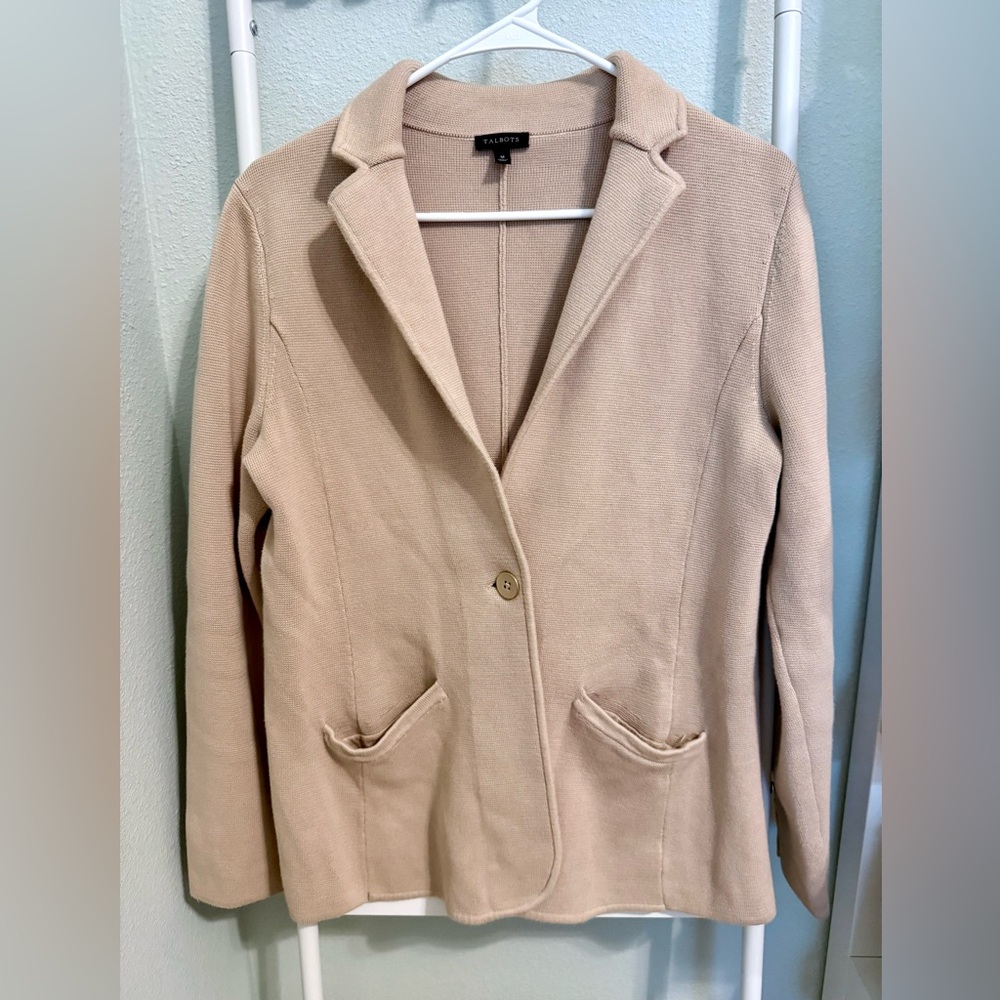 Talbots Beige Knit Single-Button Blazer